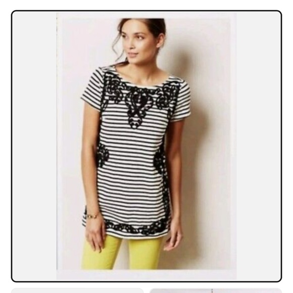Anthropologie Postmark Scrolled Striped Tunic Dress Black & White - Picture 4 of 5